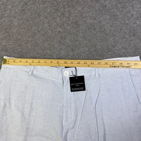 Saks Fifth Avenue Shorts Mens 40 Blue Linen Sky Resort Dressy Beach Lightweight - Picture 5 of 10